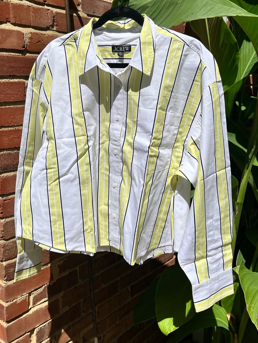 J Crew Étienne cropped button-up shirt in striped neon cotton poplin NWT - Picture 7 of 9